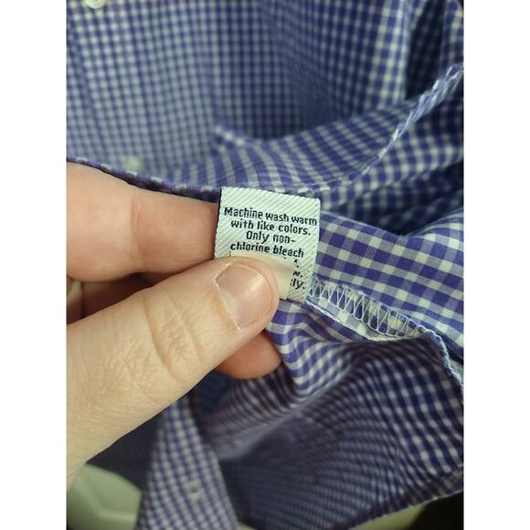 Croft&Barrow Men's L Shirt Purple White Checked Collared Button Shirt Sleeve - Picture 8 of 9
